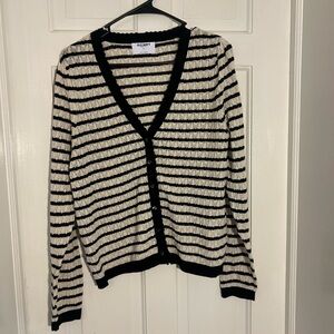 Old Navy Women's Black and Cream Striped Cardigan